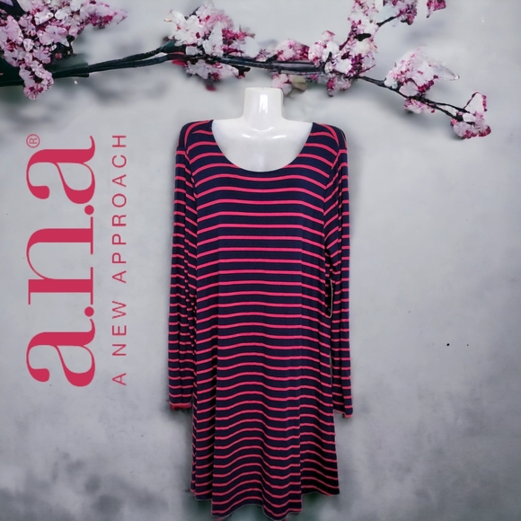 NWT!! Designer A.N.A Casual Striped Midi Dress - Picture 8 of 14